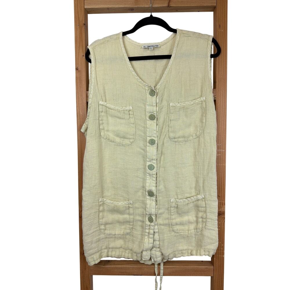 Vintage Nu Construction Yellow Sleeveless Side Slit Tie Back Top Size XL USA